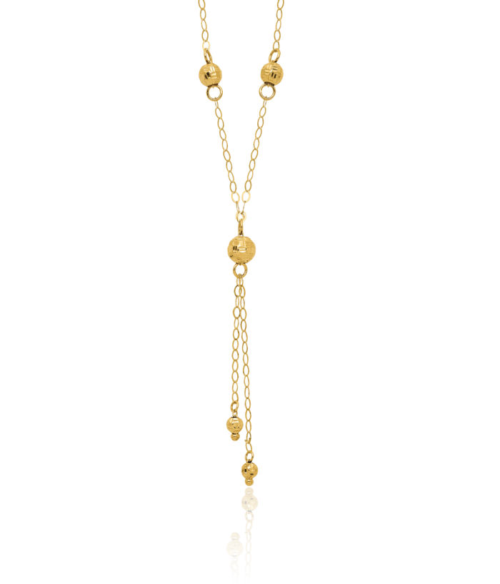 14K Solid Yellow Gold Bead Lariat Necklace Chain