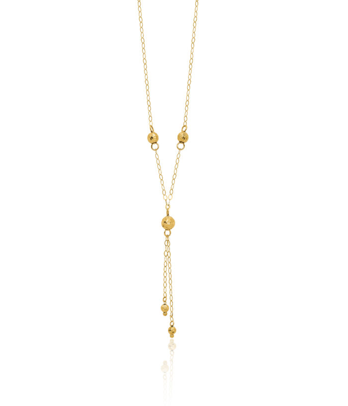 14K Solid Yellow Gold Bead Lariat Necklace Chain