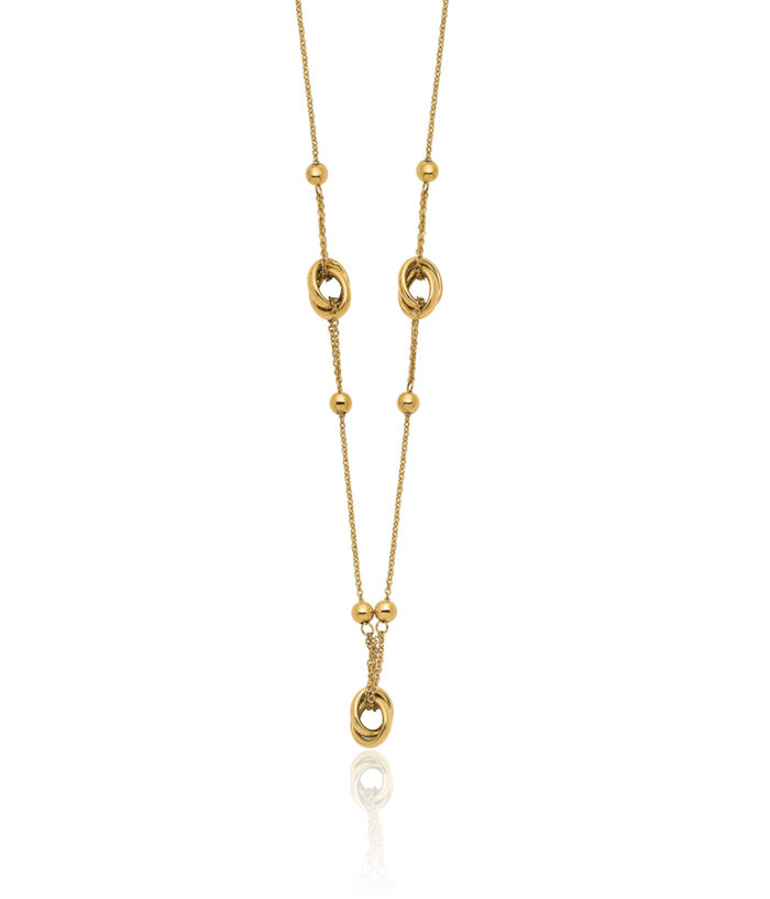 14K Solid Yellow Gold Bead Link Chain Necklace