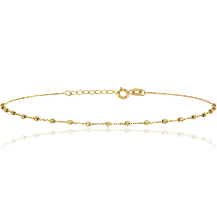 14K Solid Yellow Gold Beaded Anklet Summer Beach Foot Ankle Bracelet