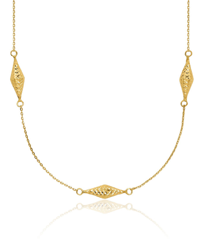 14K Solid Yellow Gold Beaded Necklace Chain