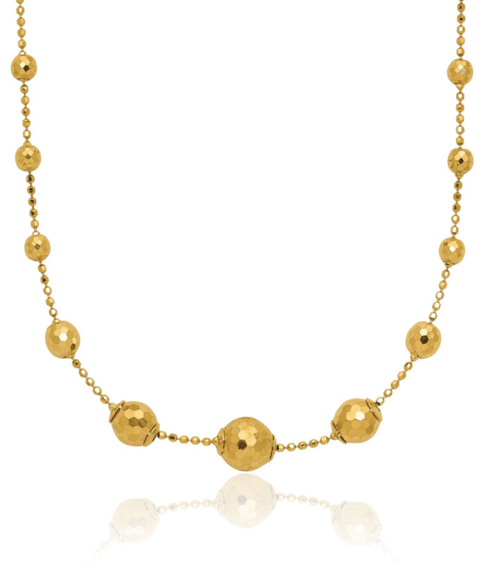 14K Solid Yellow Gold Beaded Necklace Chain