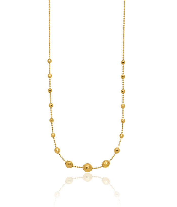 14K Solid Yellow Gold Beaded Necklace Chain