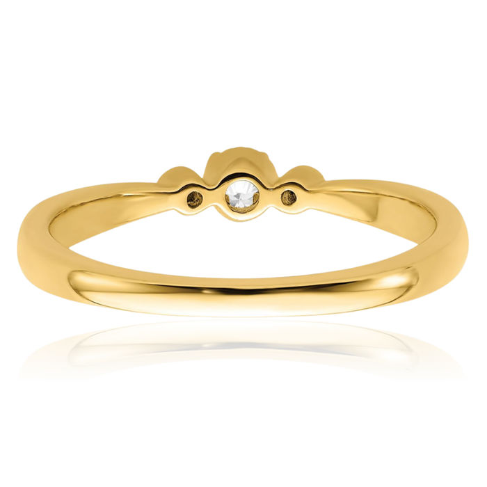 14K Solid Yellow Gold Beaded Edge 3 Stone Round Diamond Promise Ring Engagement Wedding Band Bridal Jewelry