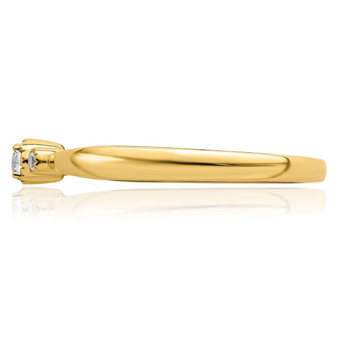 14K Solid Yellow Gold Beaded Edge 3 Stone Round Diamond Promise Ring Engagement Wedding Band Bridal Jewelry