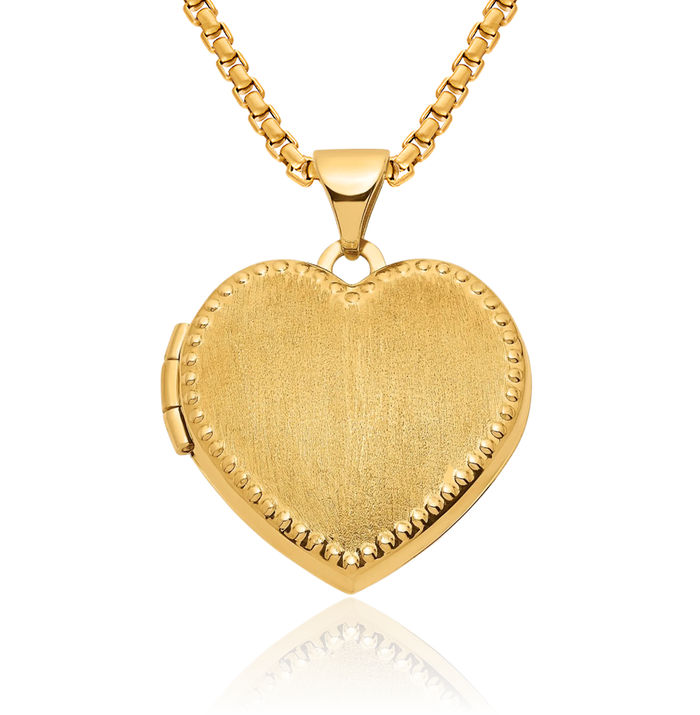 14K Solid Yellow Gold Beaded Edge Heart Personalized Photo Locket Necklace Picture Pendant Charm