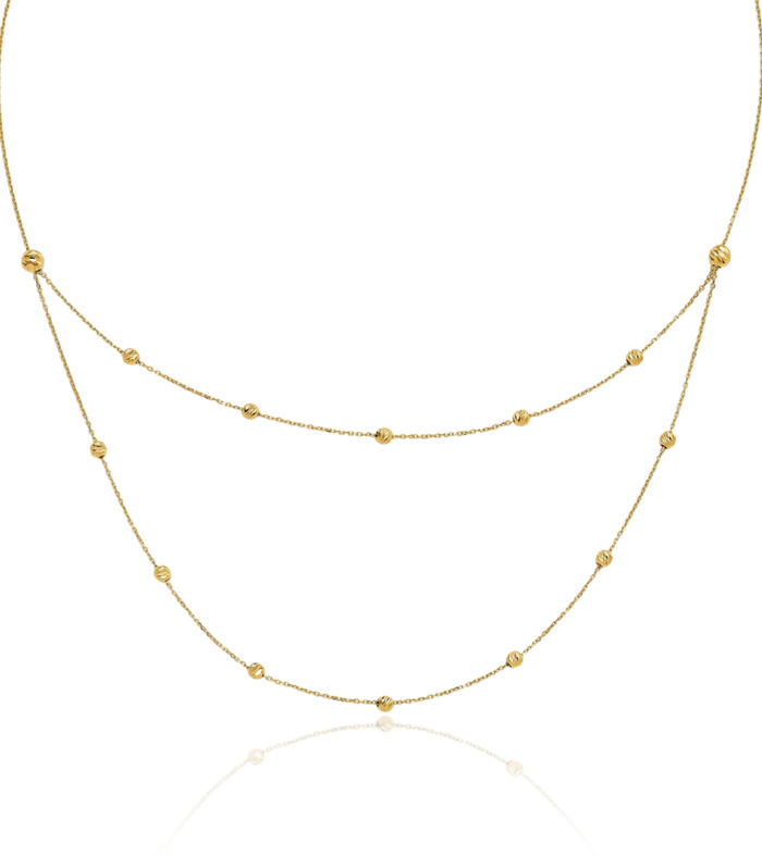 14K Solid Yellow Gold Beaded Layering Necklace Chain