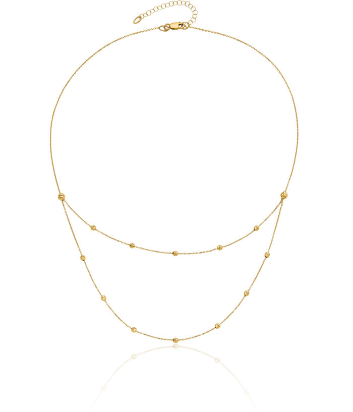 14K Solid Yellow Gold Beaded Layering Necklace Chain