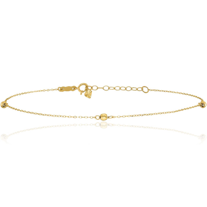 14K Solid Yellow Gold Beads Anklet Summer Beach Foot Ankle Bracelet