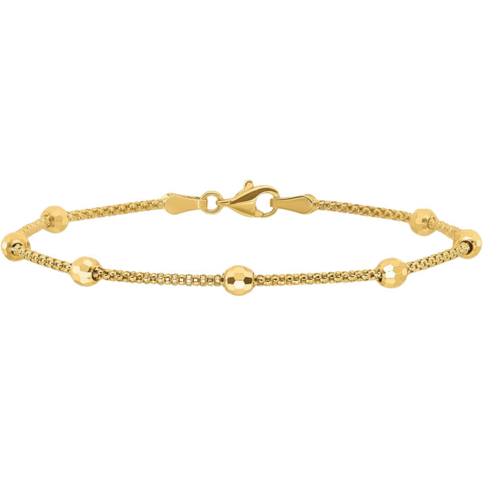 14K Solid Yellow Gold Beads Chain Bracelet