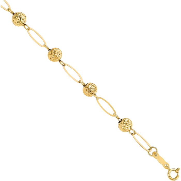 14K Solid Yellow Gold Beads Link Chain Bracelet