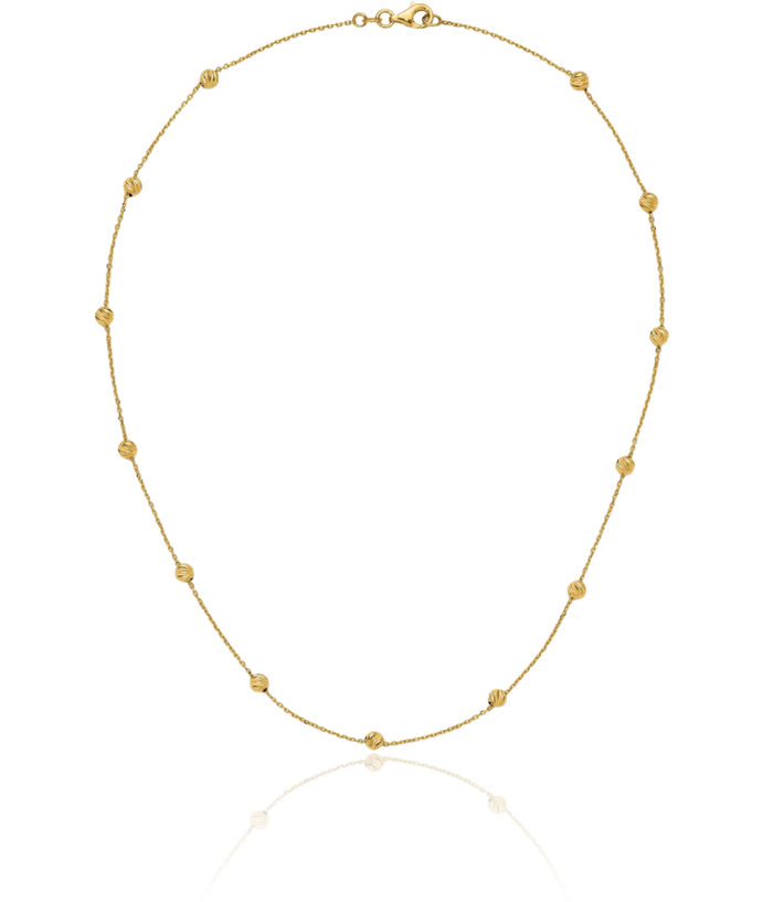 14K Solid Yellow Gold Beads Station Chain Necklace