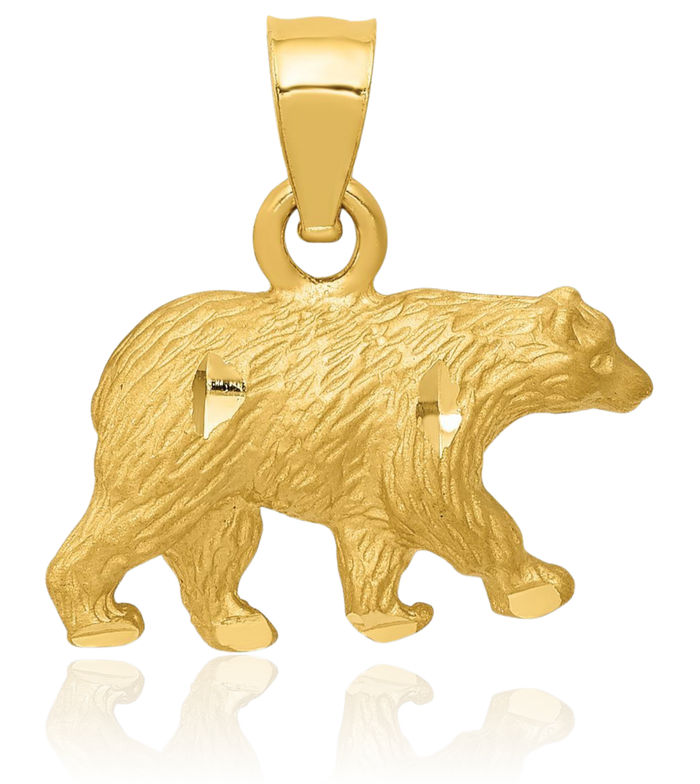 14K Solid Yellow Gold Bear Necklace Chain Pendant Charm