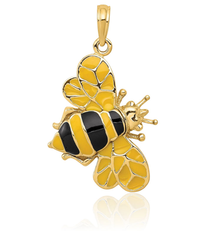 14K Solid Yellow Gold Queen Bumble Bee Necklace Honeybee Pendant Beekeeper Charm