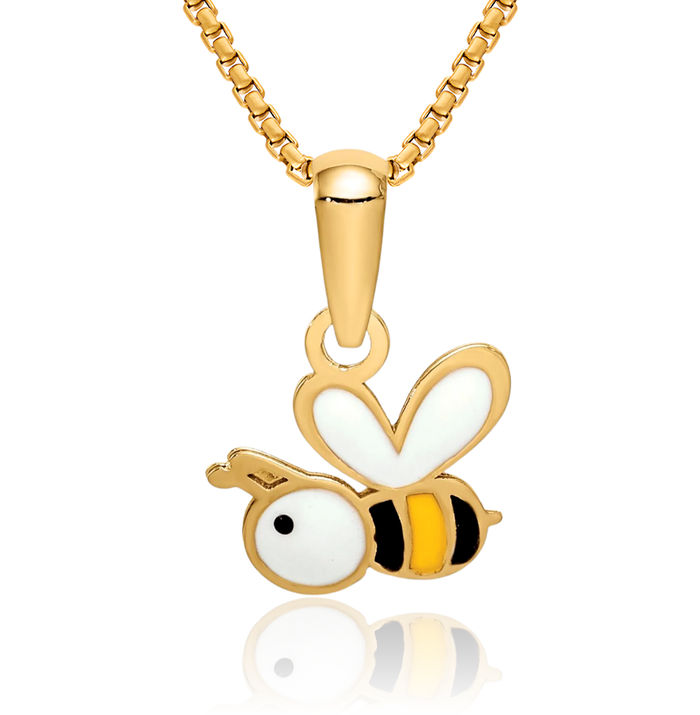 14K Solid Yellow Gold Queen Bumble Bee Necklace Honeybee Pendant Beekeeper Charm