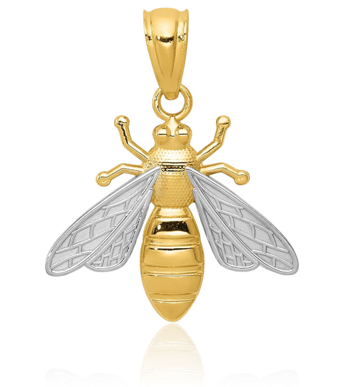 14K Solid Yellow Gold Queen Bumble Bee Necklace Honeybee Pendant Beekeeper Charm