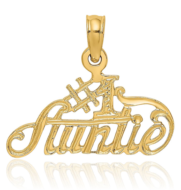 14K Solid Yellow Gold Best Auntie Necklace Aunt Pendant Family Charm