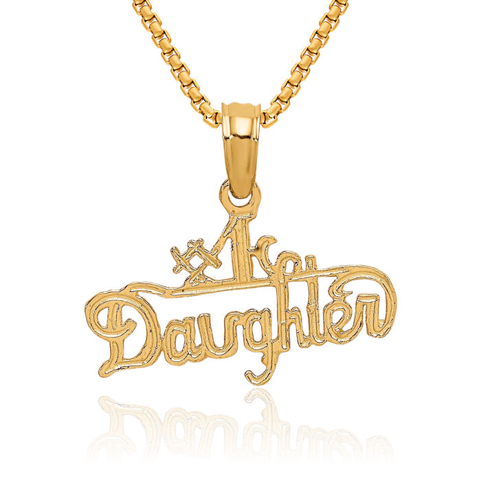 14K Solid Yellow Gold Best Daughter Necklace Chain Pendant Charm