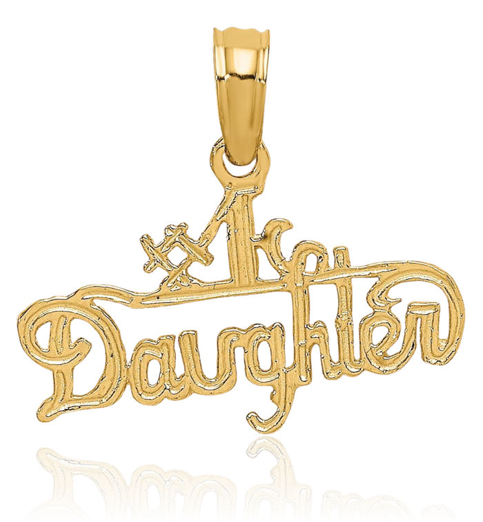 14K Solid Yellow Gold Best Daughter Necklace Chain Pendant Charm