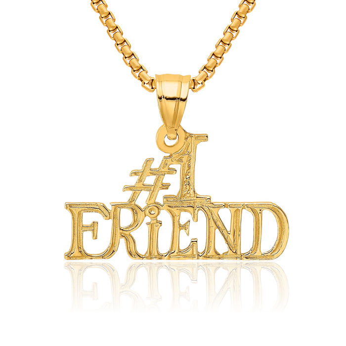14K Solid Yellow Gold Best Friend Necklace Chain Pendant Charm