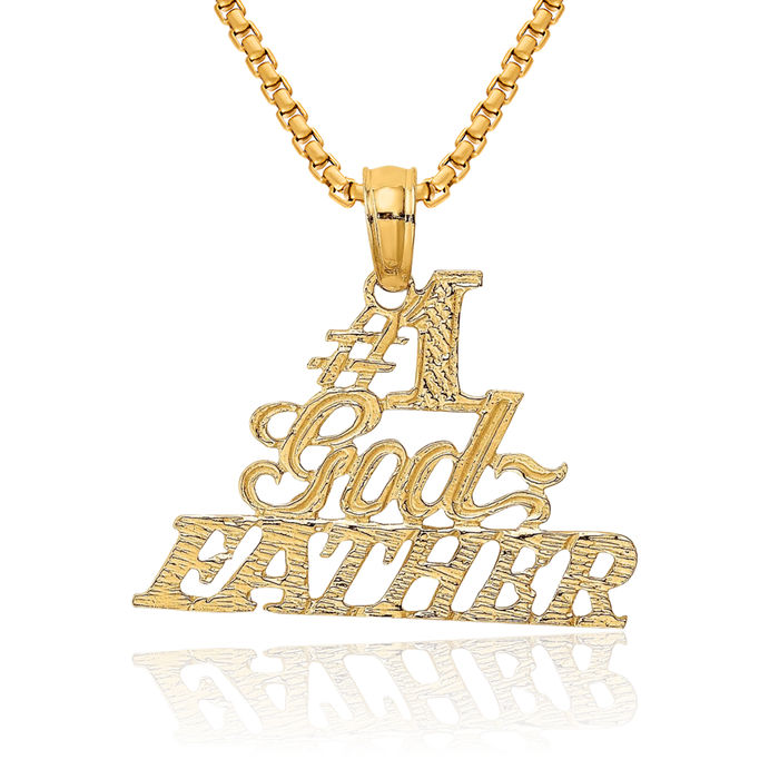 14K Solid Yellow Gold Best Godfather Necklace Chain Pendant Charm