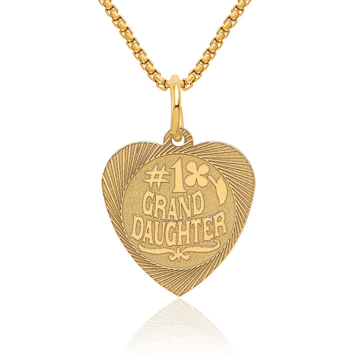 14K Solid Yellow Gold Best Granddaughter Necklace Chain Pendant Charm