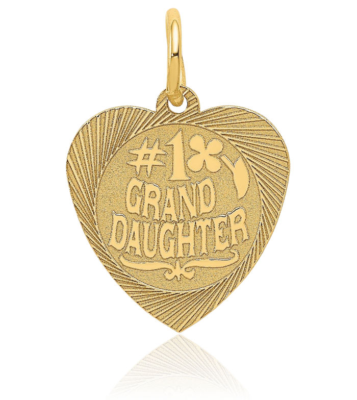 14K Solid Yellow Gold Best Granddaughter Necklace Chain Pendant Charm