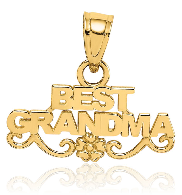 14K Solid Yellow Gold Best Grandma Necklace Nana Charm Grandmother Pendant