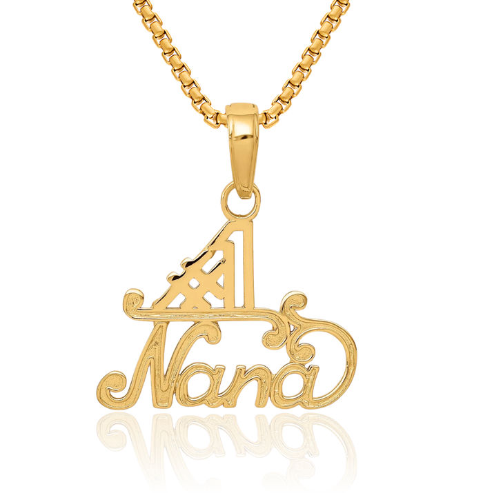 14K Solid Yellow Gold Best Grandma Necklace Nana Charm Grandmother Pendant