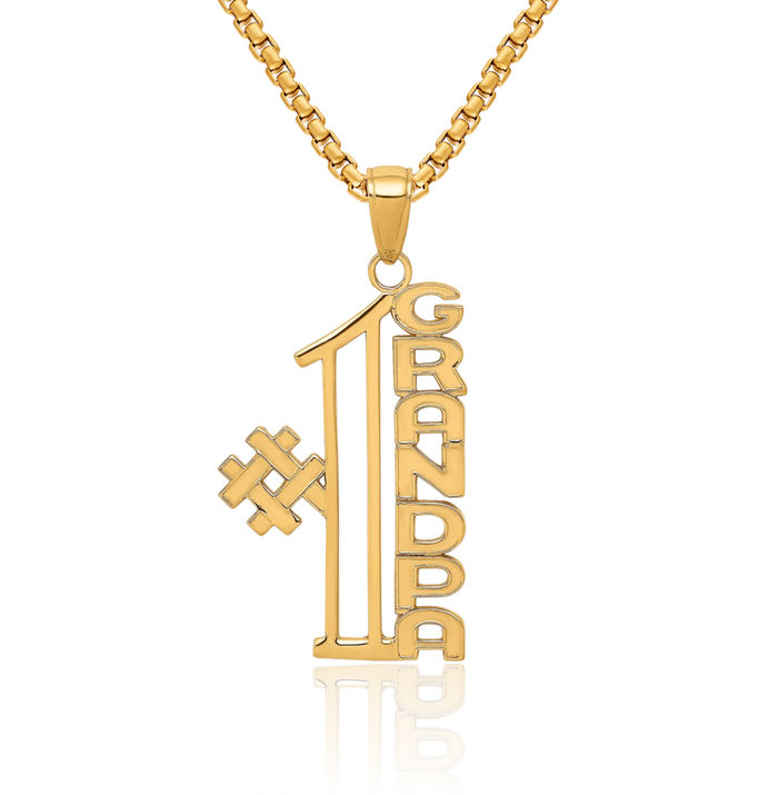 14K Solid Yellow Gold Best Grandpa Necklace Chain Pendant Charm