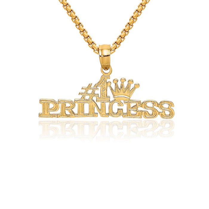 14K Solid Yellow Gold Best Royal Princess Necklace Chain Pendant Charm