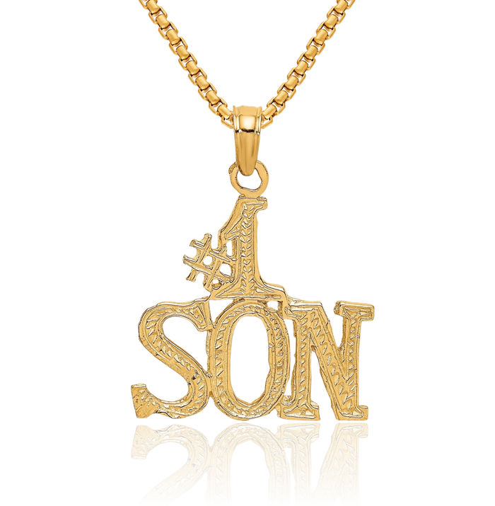 14K Solid Yellow Gold Best Son Necklace Chain Pendant Charm