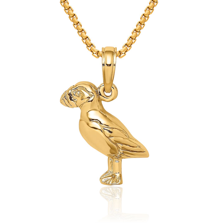 14K Solid Yellow Gold Bird Necklace Chain Pendant Charm