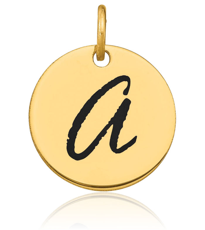 14K Solid Yellow Gold Black Dainty Letter A Initial Name Monogram Disk Necklace Chain Pendant Charm