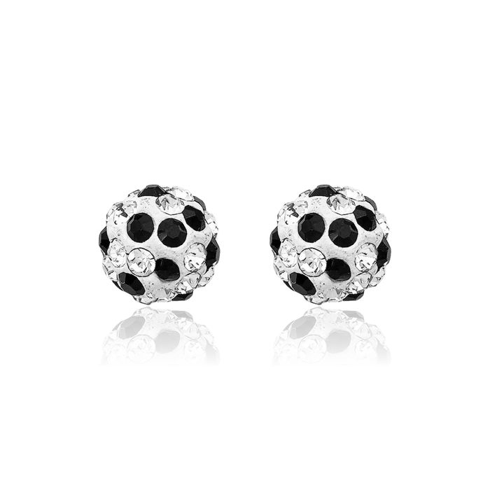 14K Solid Yellow Gold Black White Rhinestone Crystals 6mm Stud Earrings