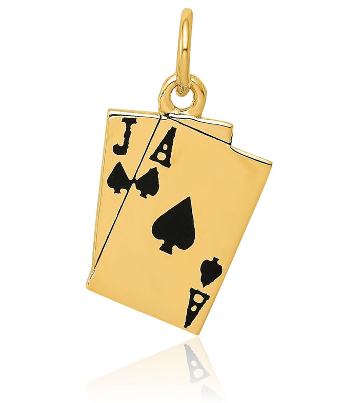 14K Solid Yellow Gold Blackjack Poker Necklace Playing Cards Suit Pendant Gambling Deck Charm Good Luck Jewelry