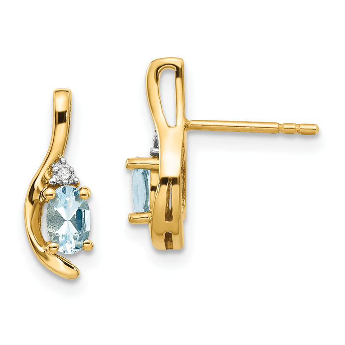 14K Solid Yellow Gold Blue Aquamarine Diamond Drop Dangle Earrings March Birthstone Jewelry