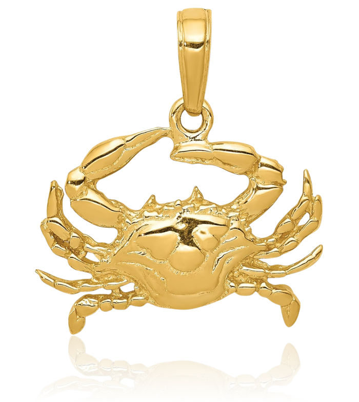 14K Solid Yellow Gold Blue Crab Claw Necklace Chain Pendant Charm