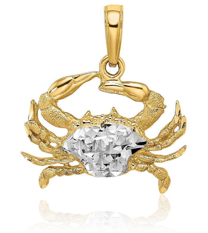 14K Solid Yellow Gold Blue Crab Claw Necklace Chain Pendant Charm