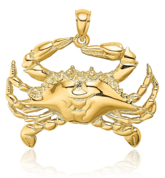 14K Solid Yellow Gold Blue Crab Claw Necklace Chain Pendant Charm