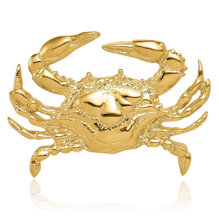 14K Solid Yellow Gold Blue Crab Claw Slide Necklace Chain Pendant Charm