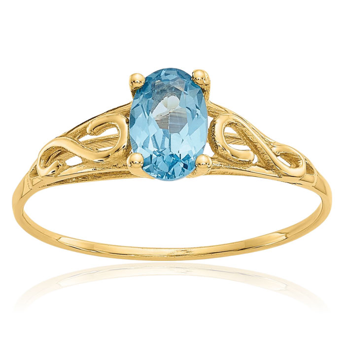 14K Solid Yellow Gold Synthetic Blue Cubic Zirconia CZ Solitaire Ring