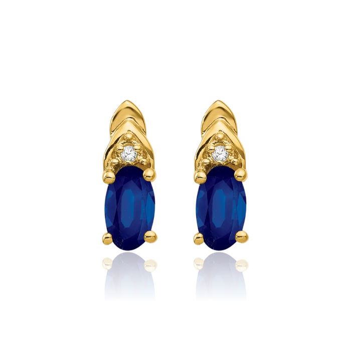 14K Solid Yellow Gold Blue Sapphire Diamond Drop Dangle Stud Earrings September Birthstone Jewelry