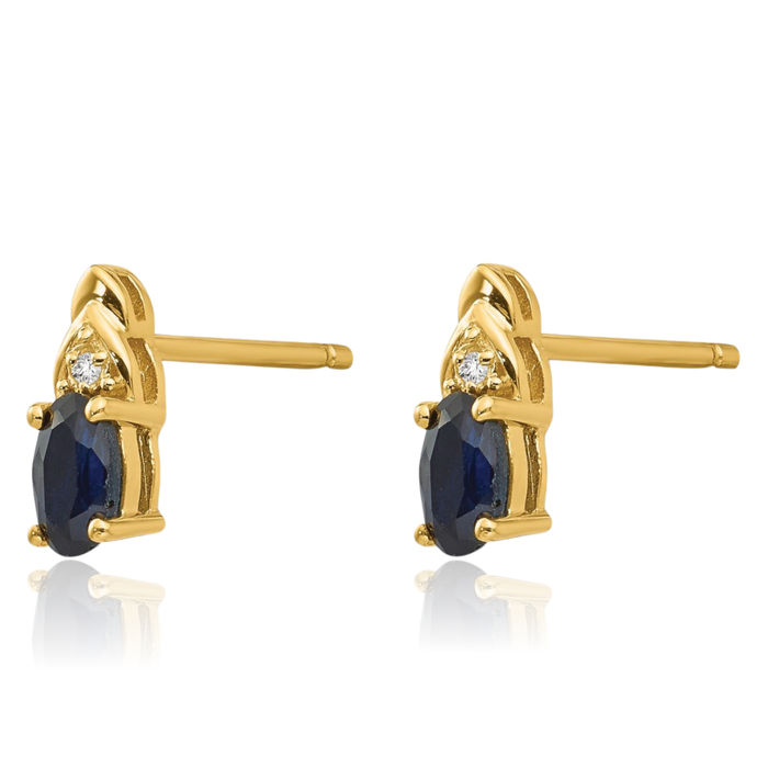 14K Solid Yellow Gold Blue Sapphire Diamond Drop Dangle Stud Earrings September Birthstone Jewelry