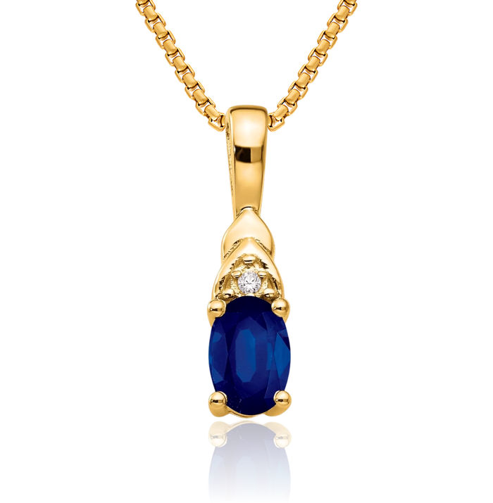 14K Solid Yellow Gold Blue Sapphire Diamond Necklace Gemstone Pendant Charm April September Birthstone Jewelry