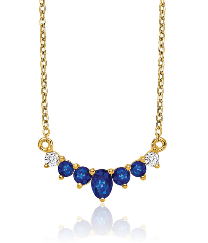 14K Solid Yellow Gold Blue Sapphire Diamond Necklace Chain Gemstone Pendant Charm