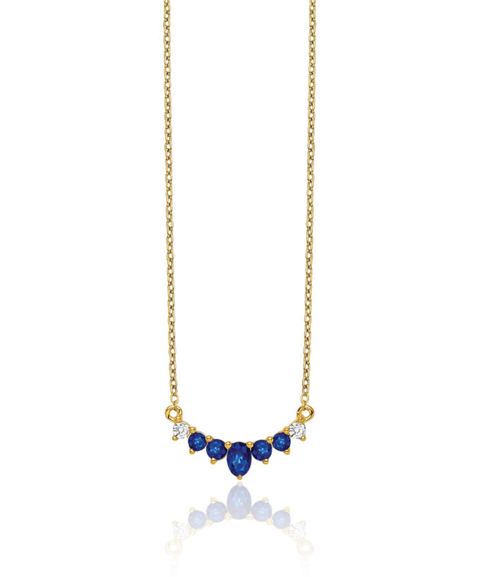 14K Solid Yellow Gold Blue Sapphire Diamond Necklace Chain Gemstone Pendant Charm