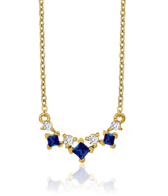 14K Solid Yellow Gold Blue Sapphire Diamond Necklace Chain Gemstone Pendant Charm