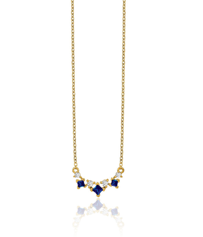 14K Solid Yellow Gold Blue Sapphire Diamond Necklace Chain Gemstone Pendant Charm