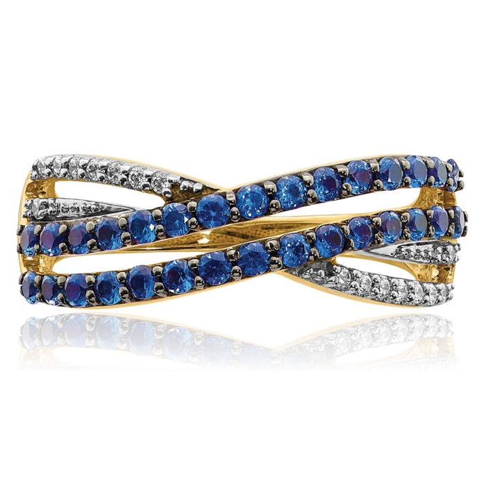 14K Solid Yellow Gold Blue Sapphire Diamond Ring Gemstone Band September Birthstone Jewelry